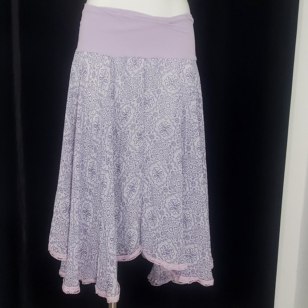 Last Girl Violet Paisley Print Fully Lined Midi Skirt Flair Size L High-Low